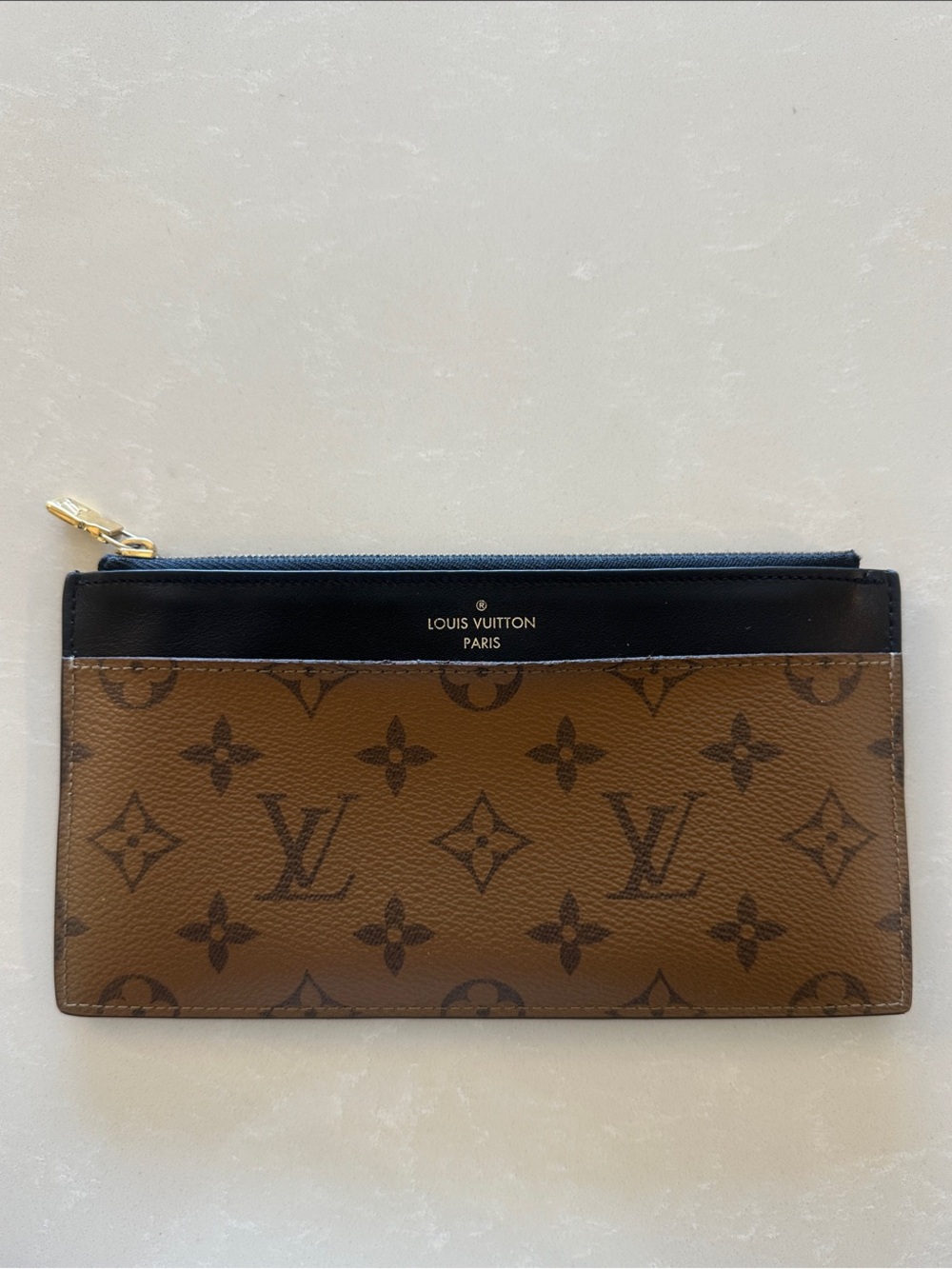 Louis Vuitton Brown Monogram Card Pouch with Black Trim